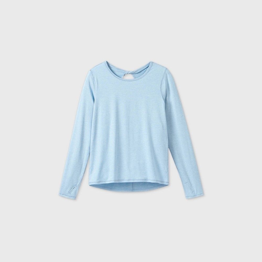 All In Motion Girls New Blue Keyhole Twist Neck Long Sleeve Top XS 4/5